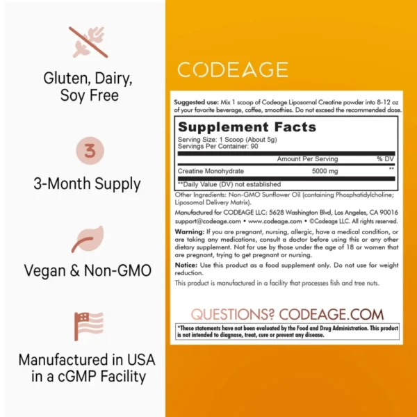 Bột Hỗ Trợ tăng cơ Codeage Liposomal Creatine Monohydrate - Hình ảnh 3